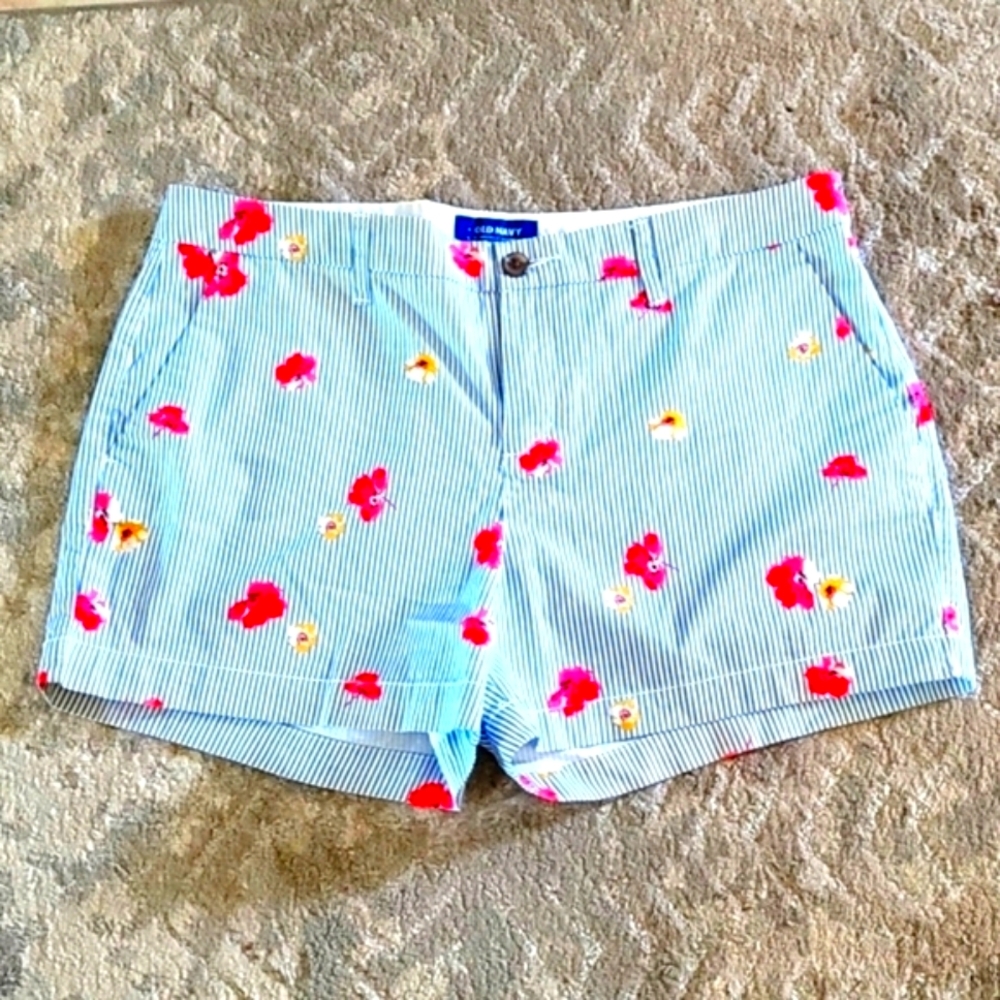 Cotton Floral and Striped Shorts EUC